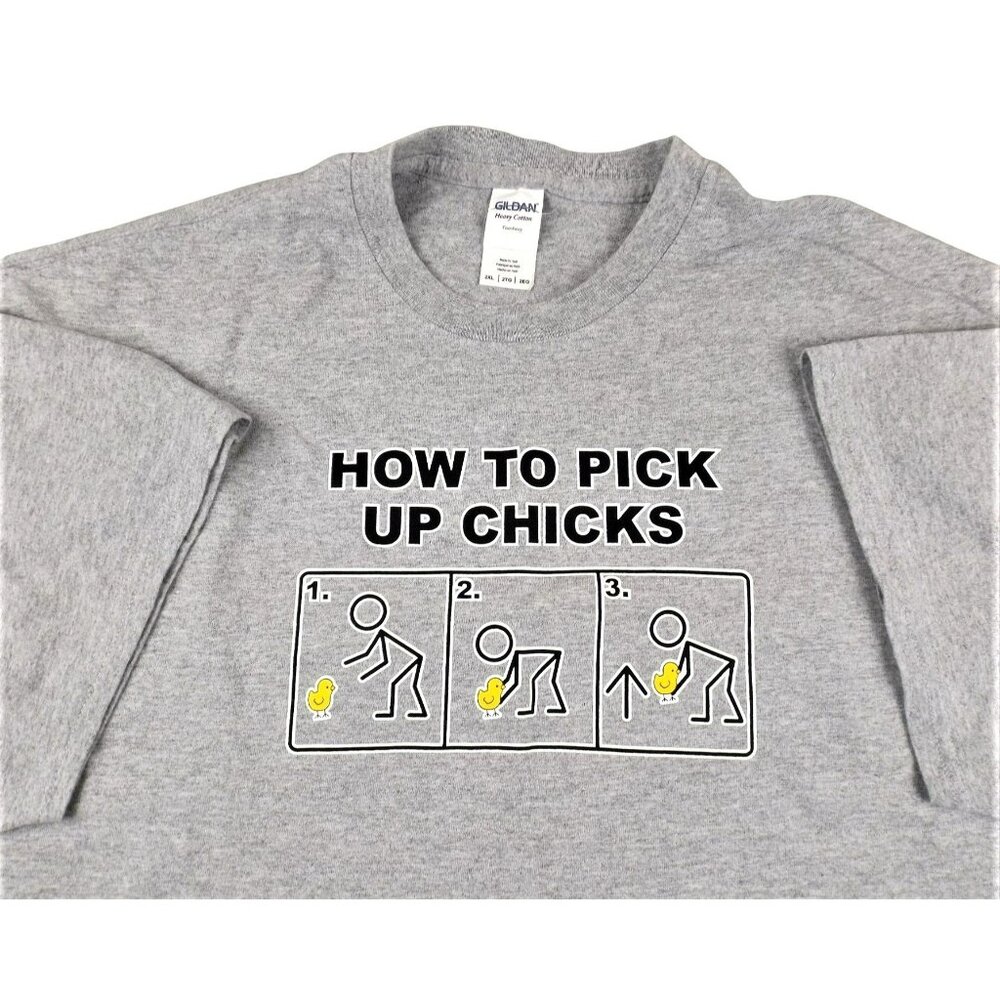 Gildan Activewear Men's Grey T-Shirt How To Pick Up Chicks Funny size 2XL JH1003